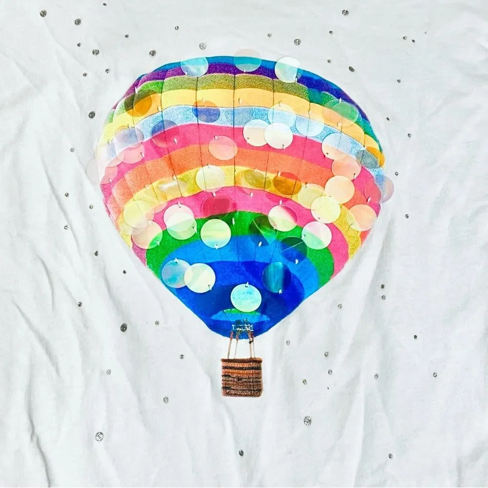 1989 Place Girls 14/16 Rainbow Hot Air Balloon Studded Long Sleeve Top - Picture 4 of 9